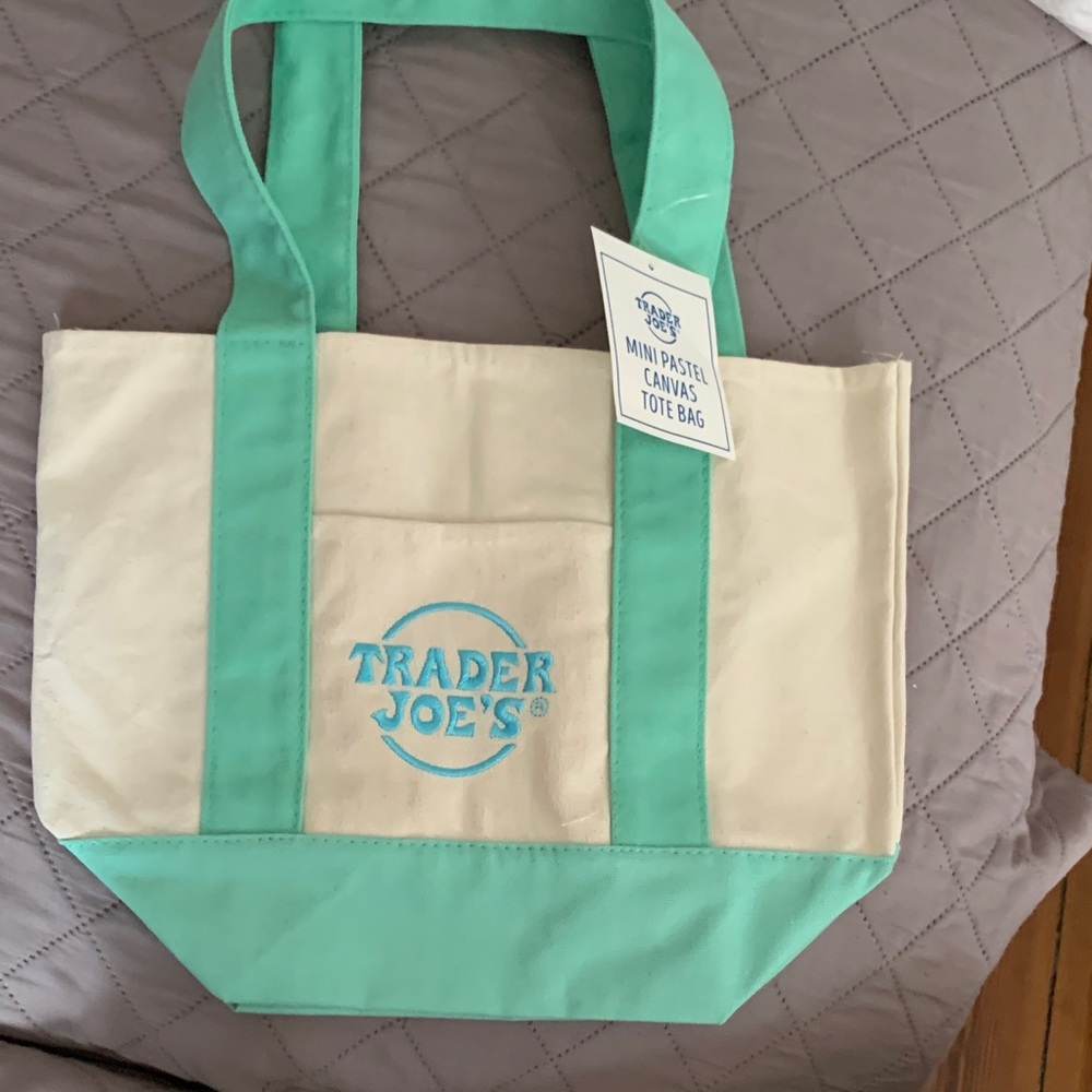Mint Green and Cream Canvas Tote Bag